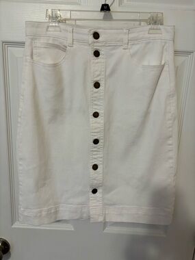 Draper James White Button-Front Pencil Skirt 98 % Cotton